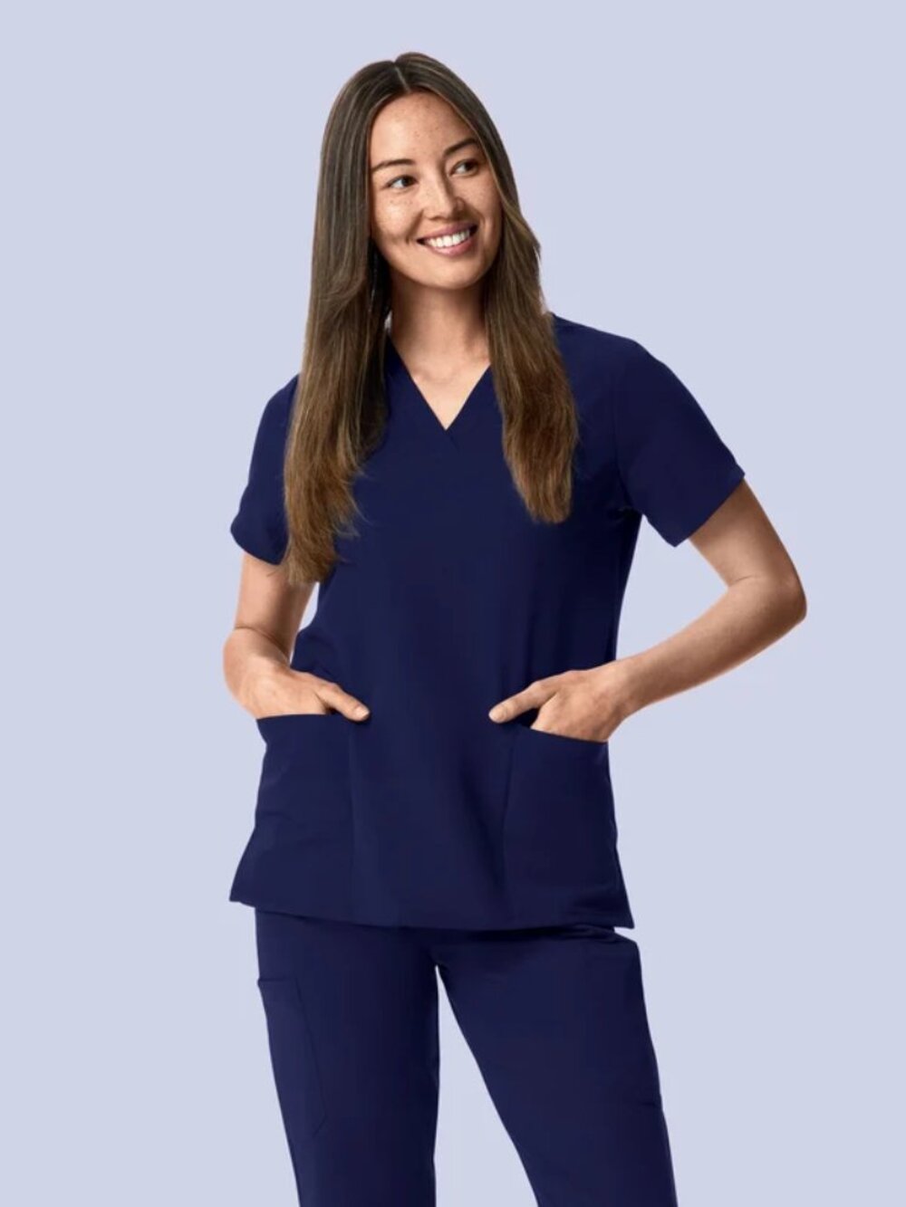 NWT Mandala Womens Navy Blue 6 Pocket V-Neck Scrub Top
